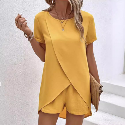Freya – Short Sleeve Overlap Top & Shorts Set