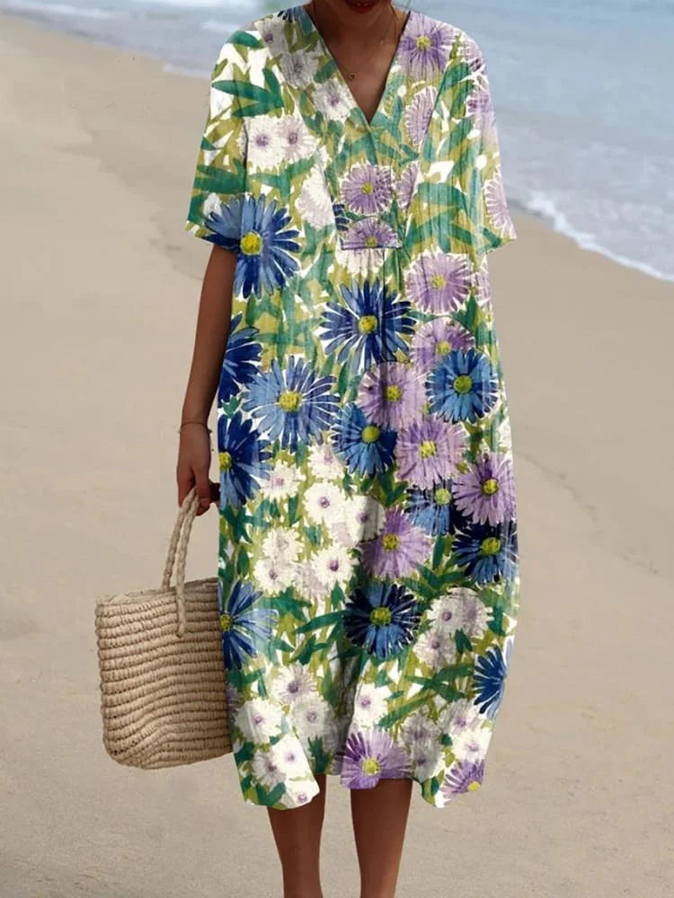 Diana – Blue Chrysanthemum Pocket Dress