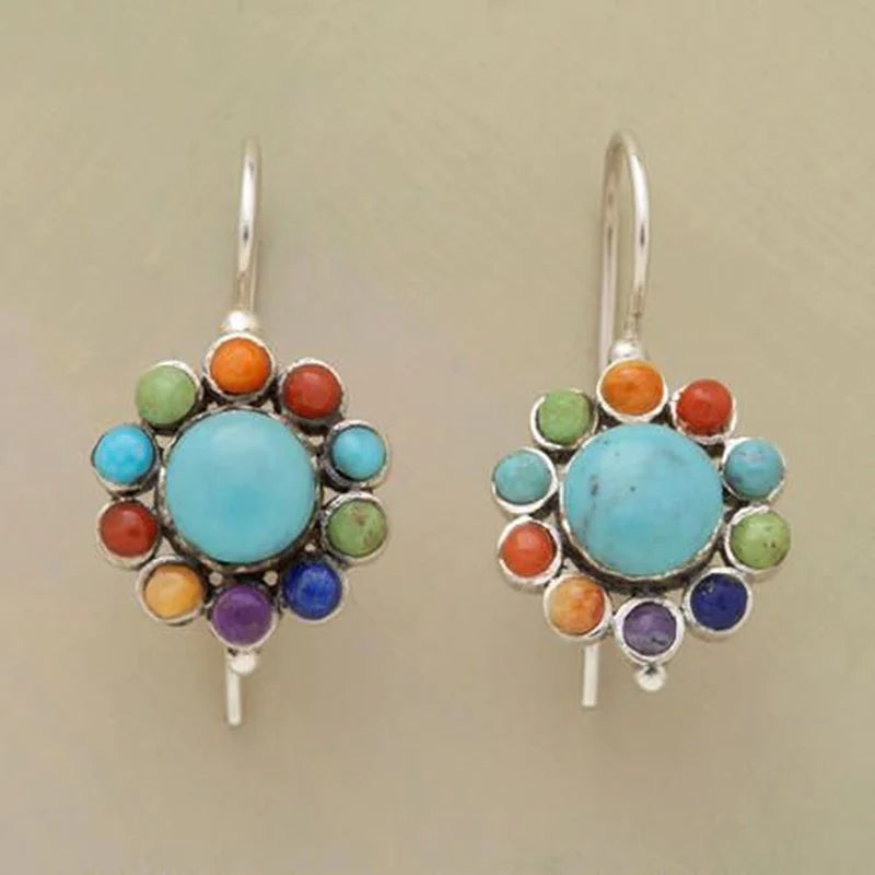 Noa – Round Earrings with Colourful Turquoise Stones