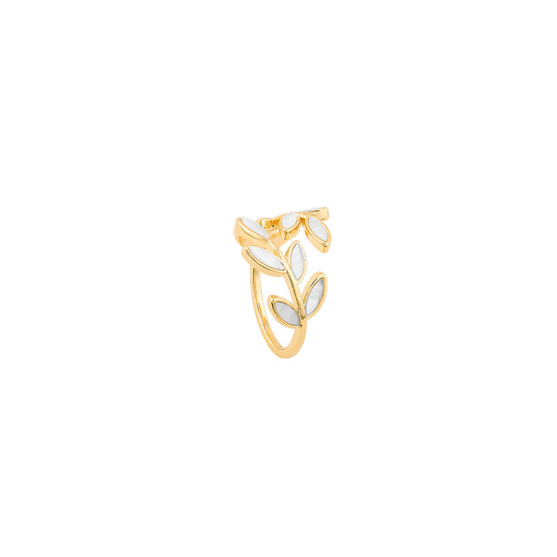 Flora – Adjustable Leaf Ring with White Opal Stone