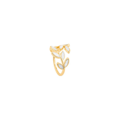 Flora – Adjustable Leaf Ring with White Opal Stone