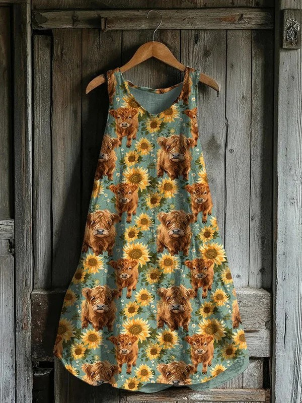 Sofia – Sleeveless Cow And Sunflower Dress