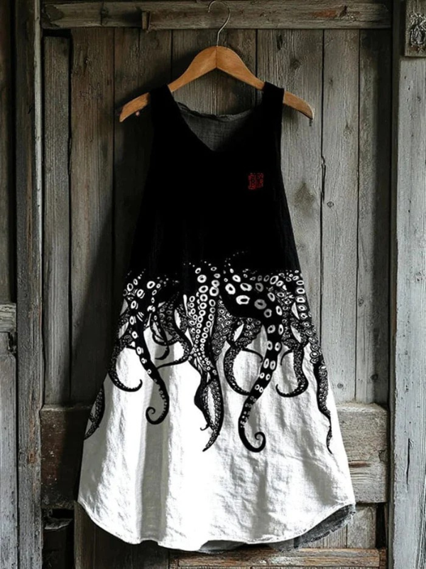 Mira – Sleeveless Artistic Octopus Dress