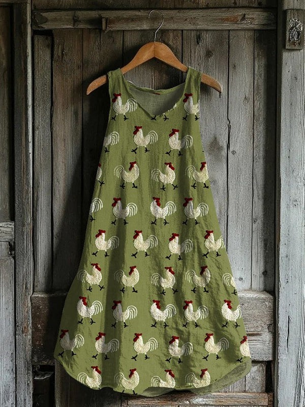 Clara – Sleeveless Embroidered Rooster Dress