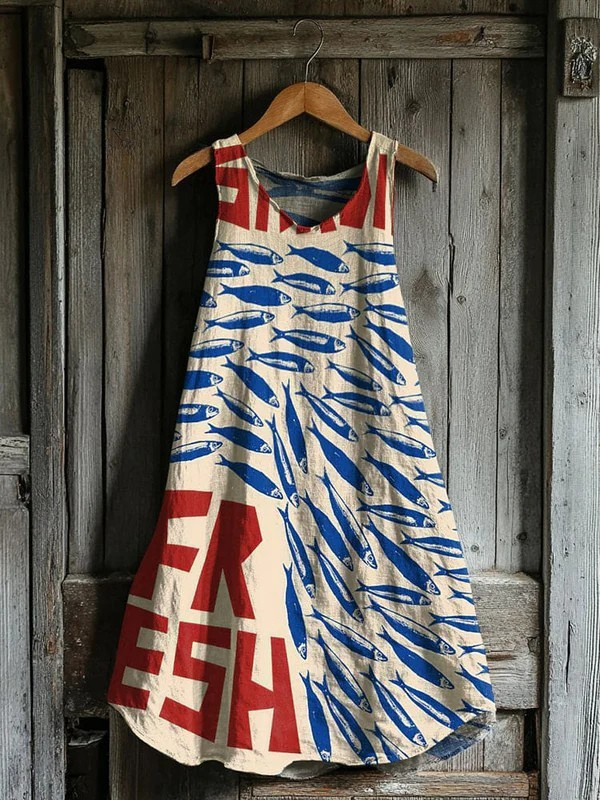 Elisa – Sleeveless Japanese Sardine Print Dress