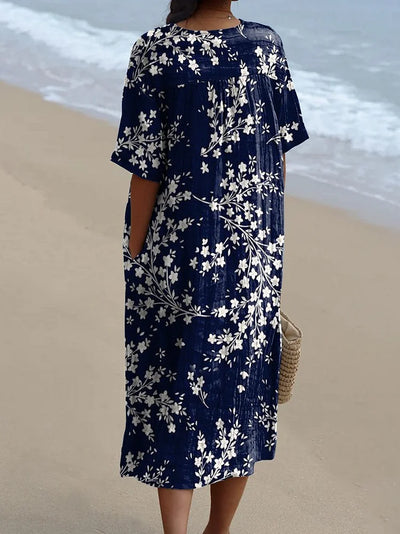 Dora – Blue And White Dress With Side Pockets