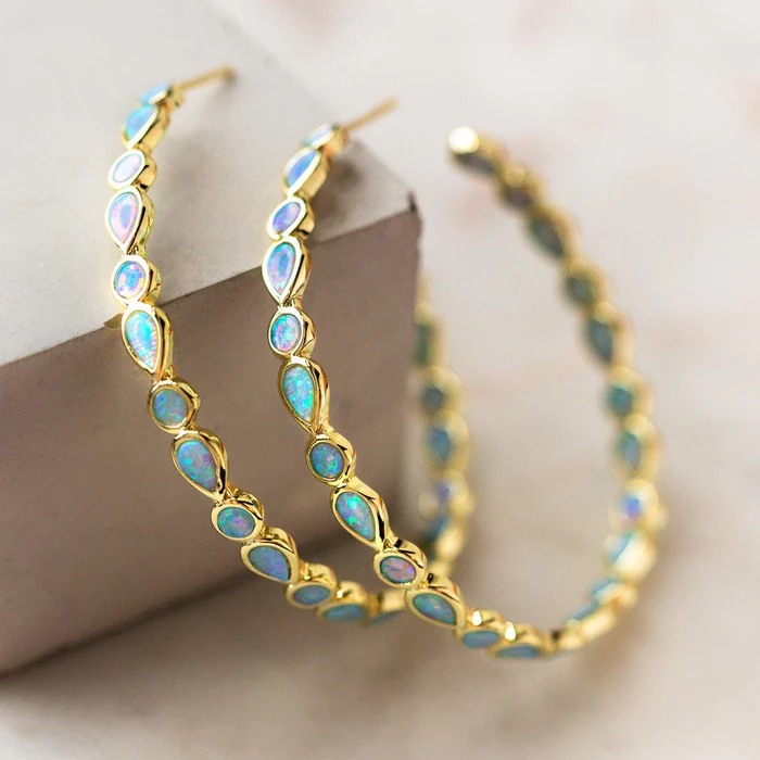 Lina – Vintage-Style Golden Earrings with Blue Pearl Accents